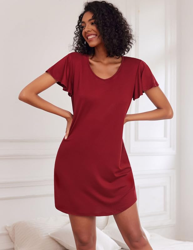 Image of Ekouaer 2 Pack Nightgowns for Women Short Sleeve Nightshirt Soft Sleepdress