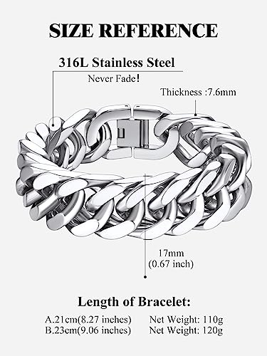 Richsteel Men's 316L Stainless Steel Link Chain Miami Cuban Bracelet 8.2 Inch #TOP4