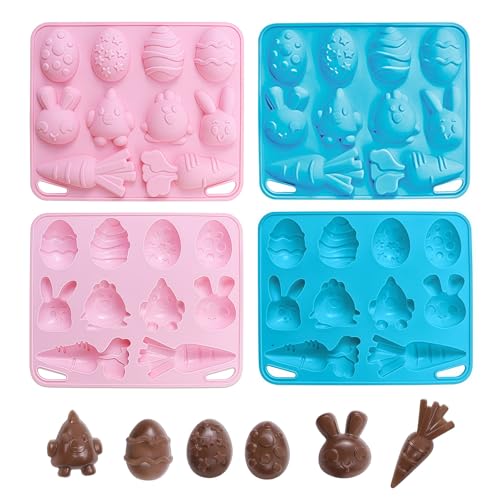 KLINNA Juego de 2 moldes de chocolate de Pascua de silicona, 3D, huevos de Pascua, molde de chocolate, silicona y zanahorias, molde de Pascua, calidad alimentaria, decoración para tartas, gelatina