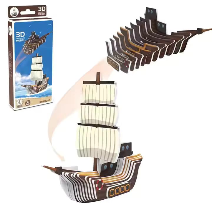 toynagar 3d cardboard model sailboat, diy assembly kit for ages 3+, 18.5 x 8 x 2.5 cm