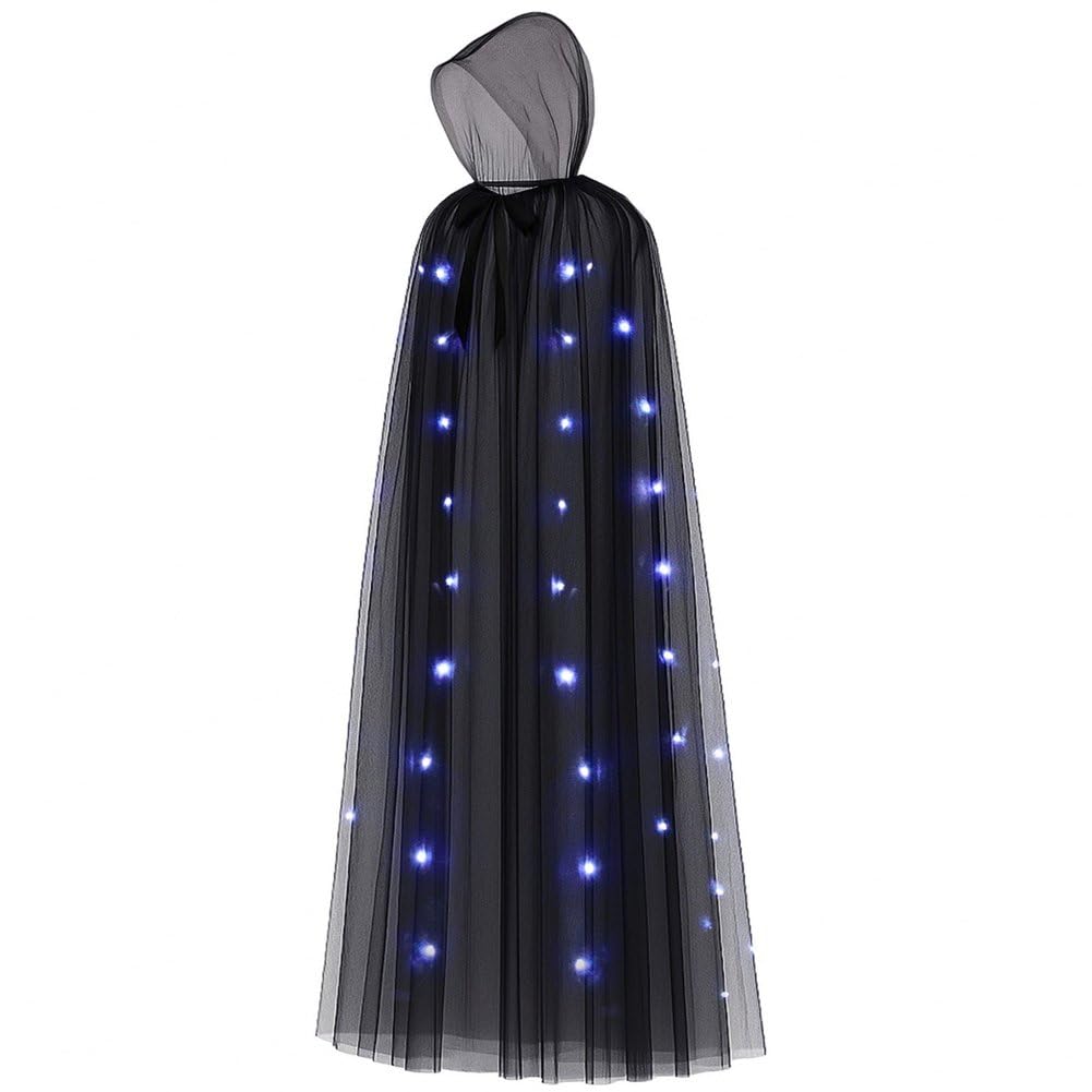 Costume d'halloween adulte : cape longue à capuche en tulle style elfe