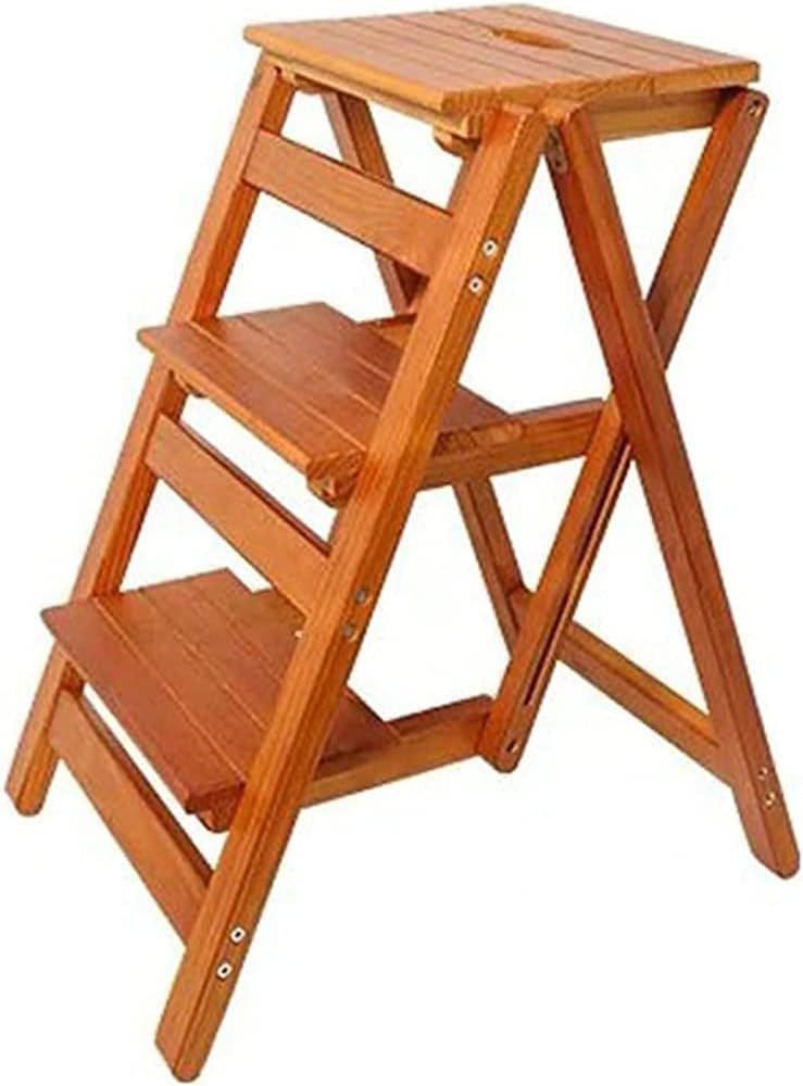 Step Stool Wooden Folding Step Stool Portable Ladder Chair Stool Multifunction Stepladder/Stairway Chair for Home Library 2/3 Steps (Wood Color 3 Layers)