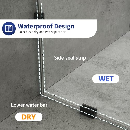 Image of DeerValley 34 inchx74 inch Shower Glass Panel, 5 /16'' (8mm) Thick Fixed Glass Shower Panel, Frameless Shower Screen for Walk in Shower, Tempered Glass Half Door with Stainless Steel Clamps (Black)