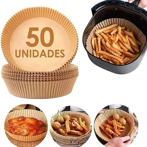 Kit c/ 50 Unidades Forma Papel Descartável Antiaderente para Airfryer Forro Tapete Protetor 20cm