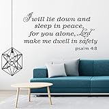 VODOE Wall Decals for Living Room, Bible Verse Wall Decals, Quotes Faith Scripture Biblical Christian Religious Home Art Decor Vinyl Stickers I Will Lie Down and Sleep in Peace for You Alone 21'X11'