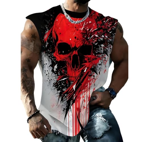 Tee Shirt Homme sans Manche Tete De Mort Debardeur 3D Gothique Coupe Ample