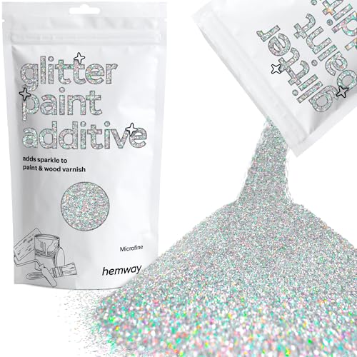 Hemway Glitter Paint Additive Crystals for Acrylic Emulsion Paint, Interior & Exterior Walls, Wood, Varnish, Matt, Gloss, Furniture 100g / 3.5oz - Microfine (1/256