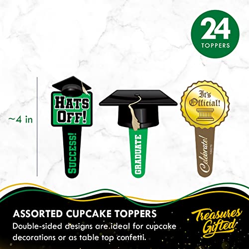 Treasures Gifted 24 Green Graduation Cupcake Toppers & Wrappers - Graduation Cake Topper Decorations - Graduation Party Decorations - Graduation Decorations Class Of 2023-2023 Graduation Decorations #TOP1