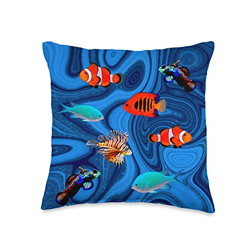 Saltwater Fish ClownFish Chromis Mandarin Goby Flame Angel Throw Pillow