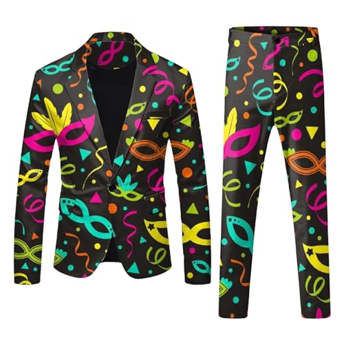 Costume imprimé pour homme noir veste et pantalon décontractés