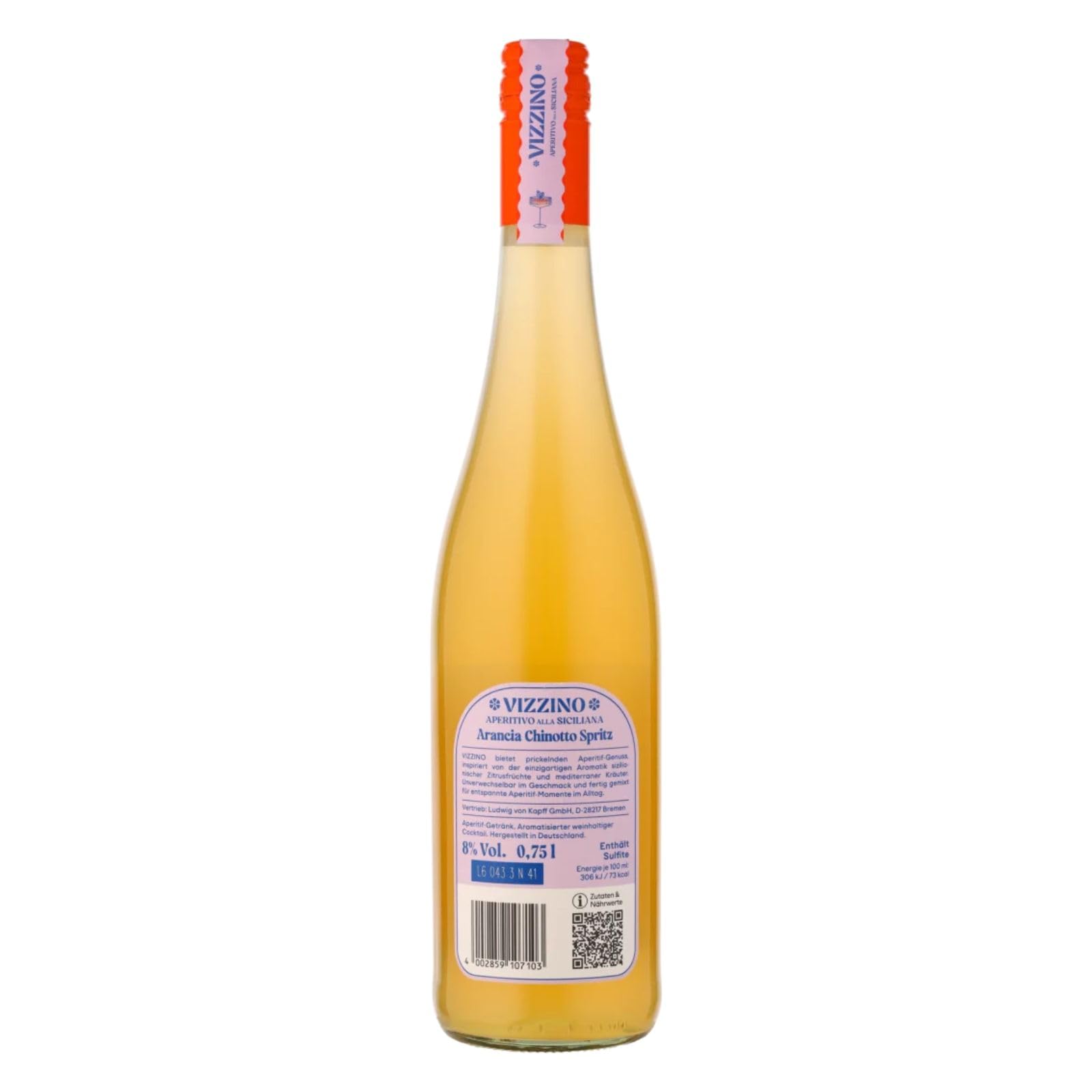 Vizzino Arancia Chinotto Spritz (1 x 0,75l) – Aromatisierter Aperitivo mit Orange und Chinotto