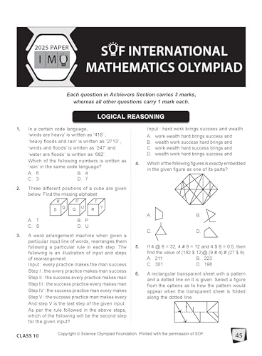 Image of MTG International Mathematics Olympiad (IMO) Workbook Class 10 - Chapter-wise MCQs with Achievers Section - SOF Olympiad Books For 2026-27 Exam