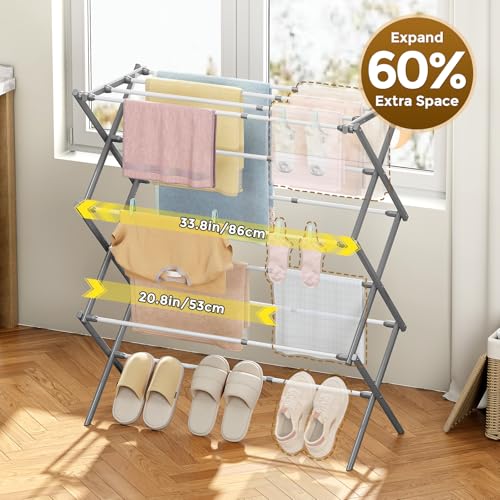 KINGBOARD 3-Tier Extendable Clothes Drying Rack, Foldable, White & Grey by KINGBOARD - Used condition - Image 2