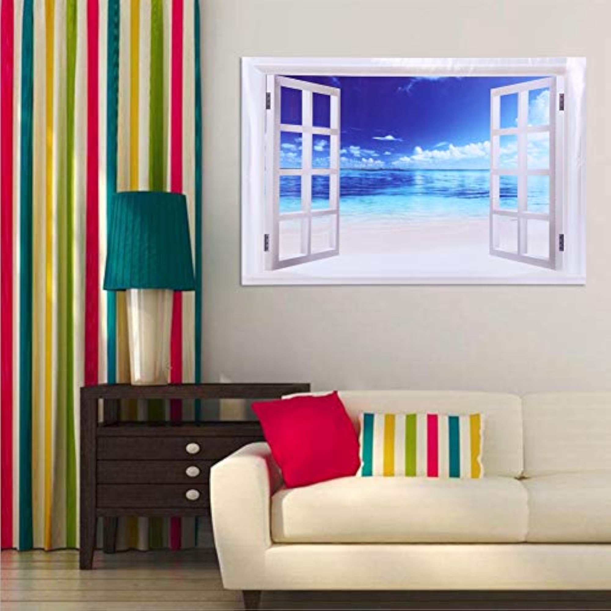 2Pcs Blue Seawater and Window Pattern Wall Sticker