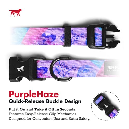 Image of Tuff Pupper Premium Adjustable Dog Collar for Medium Boy & Girl Dogs, Stylish Pattern Collars Designed in USA, Quick Release Buckle, PurpleHaze Print, Medium (1 Inch Wide x 13-18 Inch Neck)