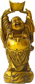 Fengshui Laughing Buddha Holding Ingot Money Bag Statues Brass for Lucky Happiness God of Wealth Statue Home Decor Office Attract Wealth Gifts