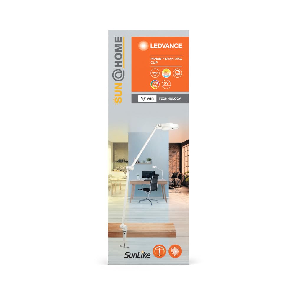 LEDVANCE SunHome Panan Desk Disc lampada da scrIvania, bianca, 15W, 1200lm, luce bianca regolabile (da 2200K a 5000K), dimmerabile, adatta automaticamente la luce al bioritmo, IP20