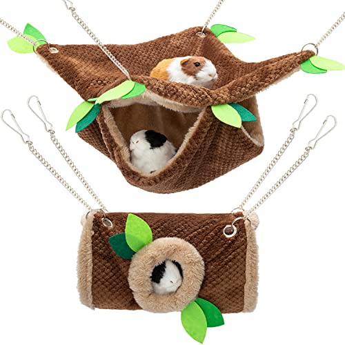 Orzechko Small Animal Hammock - Hanging Hammock & Tunnel Hideout For Guineapig Hamster Parrot Rat Chinchilla - Warm Swing Plush Cage Bed Washable Pet Hammock With 5.9" Chian #TOP22