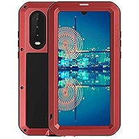 Love Mei For Huawei P30 Lite Case,Outdoor Dustproof Shock Absorbent Drop Heavy Duty Aluminum Metal Full Body Case Cover For Huawei P30 Lite With Tempered Glass (Red