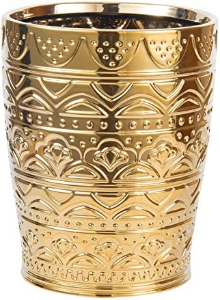 RXLVCKY Round Ceramic Small Trash Can Wastebasket, Garbage Container Bin for Bathrooms, Powder Rooms, Kitchens, Home Offices - Durable - Gold