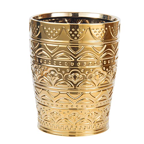 Rxlvcky Round Ceramic Small Trash Can Wastebasket, Garbage Container Bin For Bathrooms, Powder Rooms, Kitchens, Home Offices - Durable - Gold #TOP18