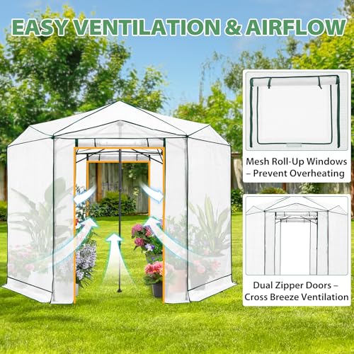Image of EAGLE PEAK 8.5x8.5 Easy Setup Pop Up Greenhouse, Hexagon, Clear /White
