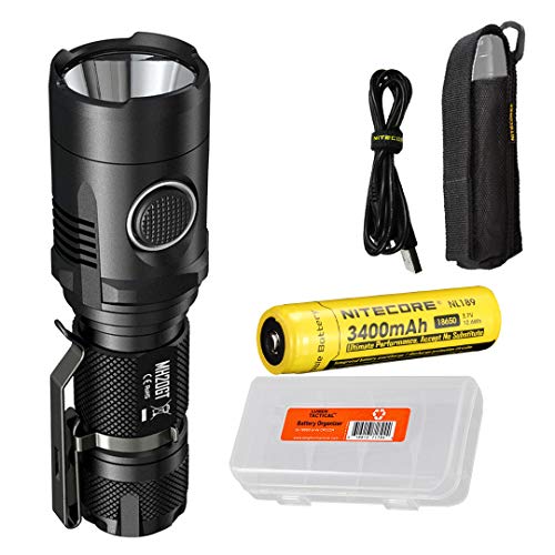 Nitecore MH20GT 1000 Lumens USB Rechargeable Long Throw Compact EDC Flashlight with 3400 mAh Rechargeable Battery, Battery Organizer