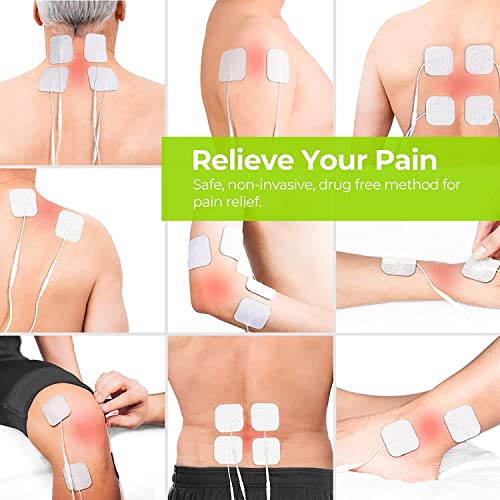 Auvon Tens Unit Replacement Pads 2"X2" 48 Pcs Value Pack, Reusable Latex-Free Tens Pads Electrode With Upgraded Self-Adhesion, Non-Irritating Pigtail Pads For Muscle Stimulator Electrotherapy #TOP6