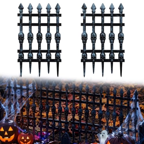 Junkin 4 Pcs 11.8 x 19.6 Inch Halloween Wooden Skull Fence Decor Cemetery Fence Decoration Spooky Halloween Decorations for Yard Patio Haunted House and Outdoor Decor