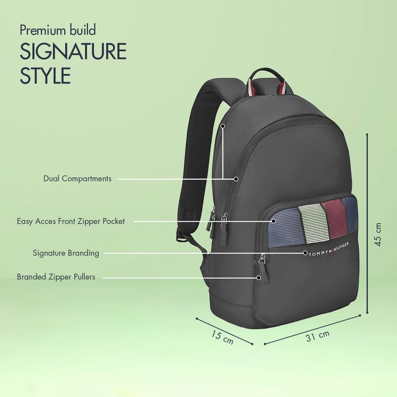 Image of Tommy Hilfiger Unisex Laptop Backpack Amulet | 15 Inch Laptop Compartment | Fashionable Stripe Print | Trolley Sleeve | 21L Capacity | Ideal For Office, Travel, College