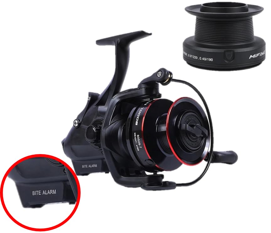 Fishing Reel with Bite Alarm, Size 6000, 10KG Max Drag, 6+1BB Bearings, 4.7:1 Gear Ratio