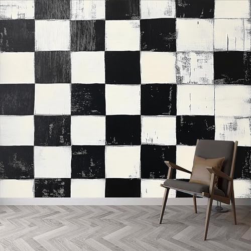 Carta da parati a righe geometriche a scacchi bianchi e...