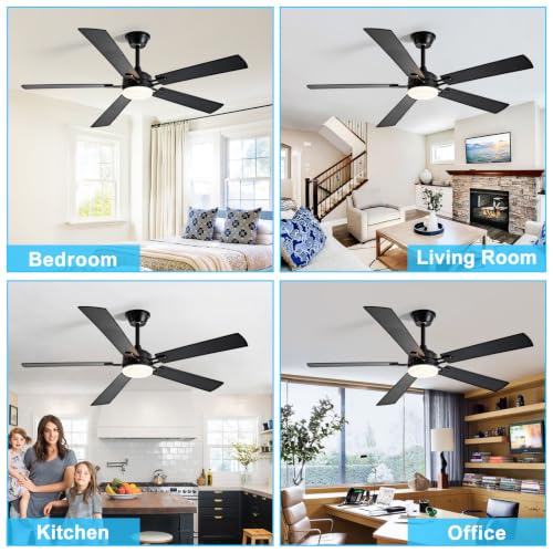 Image of Depuley 60-inch Ceiling Fan with Light: Black Ceiling Fan for Living Room Indoor - Modern Ceiling Fan with Remote Control 3CCT Dimmable Noiseless 5 Reversible Walnut Blades 6 Speeds Timer