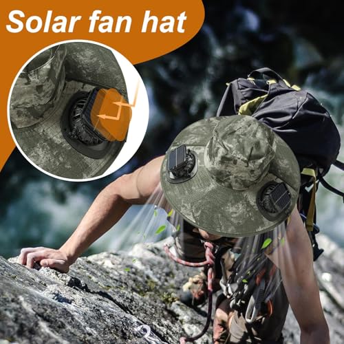Chapeau ventilateur solaire unisexe avec protection UV et grand bord - 2