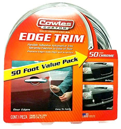 Cowles Custom 50ft Chrome U-Channel Edge Trim, 50FT Flexible Plastic (PVC) Car Door Edge Protector Accessory, Door Guard for Cars, Trucks, SUV, ATV, Boats. Made in The USA