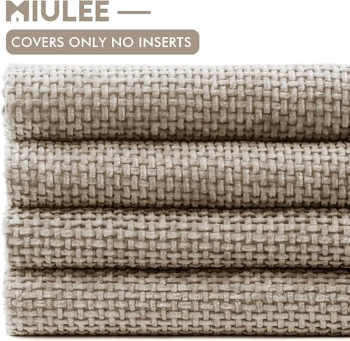 Image of MIULEE Pack of 4 Couch Throw Pillow Covers 22x22 Inch Khaki Soft Decorative Chenille Pillow Covers Farmhouse Accent Cushion Covers for Boho Home Decor Sofa Bedroom Living Room