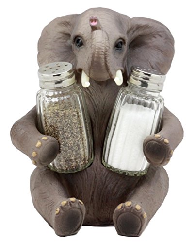 Ebros Gift African Bush Elephant Glass Salt & Pepper Shakers Holder Figurine Decor 7