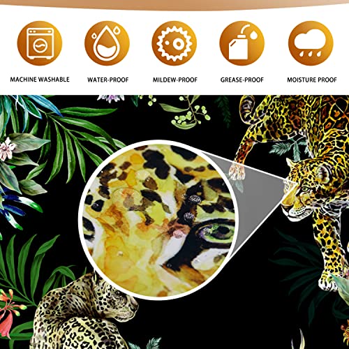 Macofe Animal Print Leopard Shower Curtain Set,Hooks Included,Tropical Safari Black Fabric Bathroom Shower Curtain (72 X 36) #TOP2