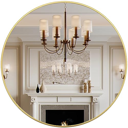 Round Gold Mirror 48 inch, Large Circle Mirror for Wall, Round Bathroom Mirror for Living Room, Bedroom, Vanity, Entryway, Hallway