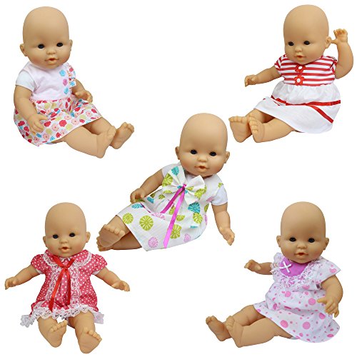 ZITA ELEMENT 5 Pcs Fashion Cute Dresses for 14 Inch to 16 Inch Baby Doll Clothes, American 18 Inch Girl Doll and Other 18 Inch Doll Clothes Outfits Xmas Gift