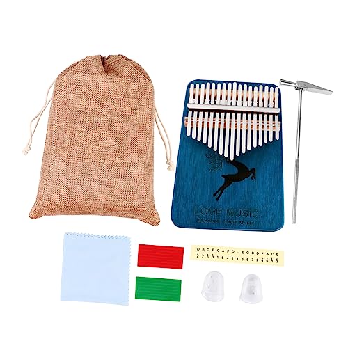 VINTORKY 1 セット 17 17音サムピアノ 親指スリーブ スケールステッカー ミニピアノ 17鍵の楽器 セブンティーン親指 ハープ 指楽器 フィンガー Blue 木製