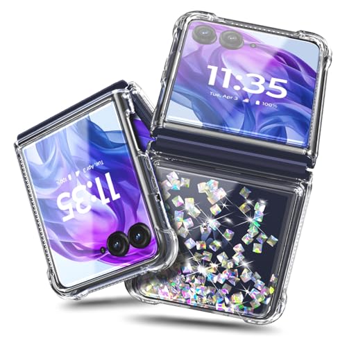 WDHD Designed for Motorola Razr-2023 Case, Crystal Gem | Not Fit Razr+ Plus 2023 | Glitter Bling Sparkly Floating Liquid Women Girls Cute Phone Cover