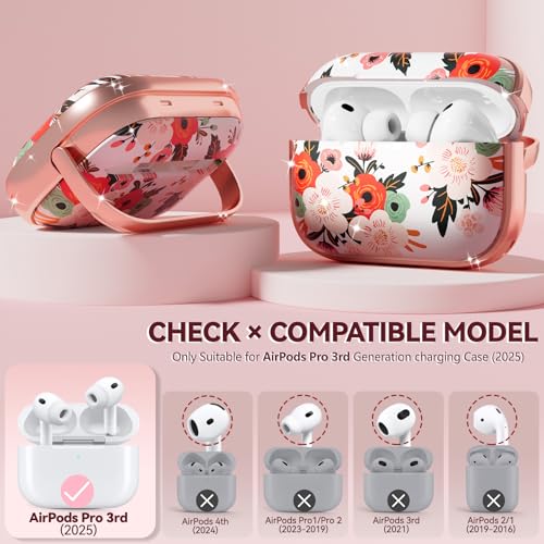 Image of Inesore for AirPods Pro 3 Case Cover 2025 with Lock-White Peony | Two-Piece Design,with Gold Keychain & Clean Pen, As Phone Stand,Support Wireless Charging,Cute Luxury Case for Women Girly