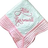 Personalized Baby Blanket Quilt With Name And Optional Date Embroidered Monogrammed Baby Gift Girl Boy Crib Size White Lightweight Custom New Baby Gift