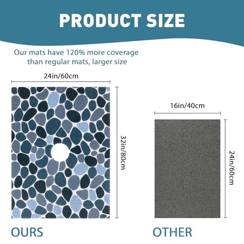 Image of Square Shower Mat Non Slip: 32 x 24 Inch Extra Large Shower Mats with Drain Hole in Middle - PVC Loofah Anti Slip Shower Floor Matt for Inside Shower