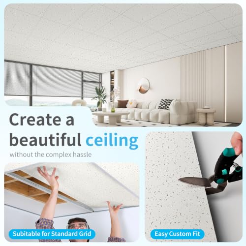 Image of Art3d 2x4 Ft Printed Stucco Decorative Drop Ceiling Tiles, 10-Pack White