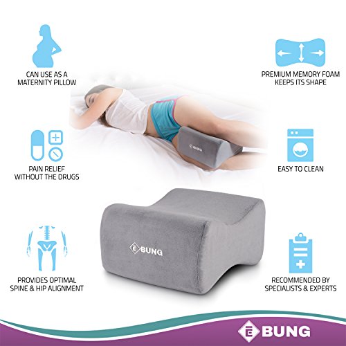 Ebung Knee Pillow for Hip, Back, Leg, Knee Pain Relief -Leg Pillow- Ideal for Side Sleepers, Pregnancy & Right Spine Alignment -Memory Foam Wedge Contour with Washable Cover…