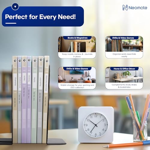 Image of Neomate Metal Bookends for Office & Home | Heavy-Duty Book Support | Black