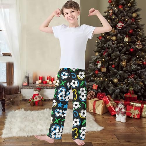 Boys' Pj Pants Soccer Yellow Joggers Elastic Long Bottom Trousers Sweatpants with Pockets Size 6-142