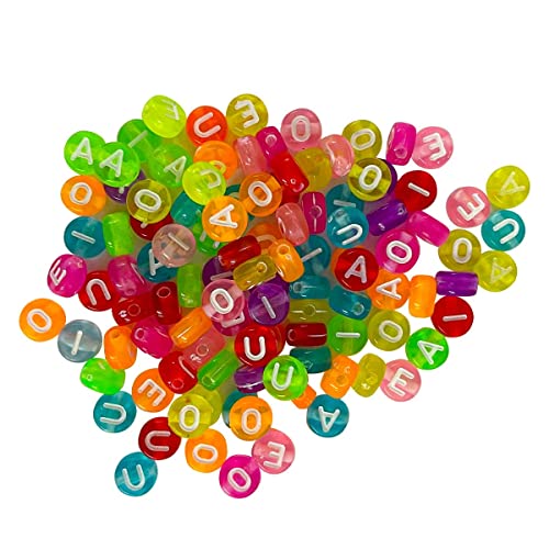 300 Missangas Letras Redonda Translucida Colorida Vogal Miçanga Para Montar Pulseira Colar Bijuteria